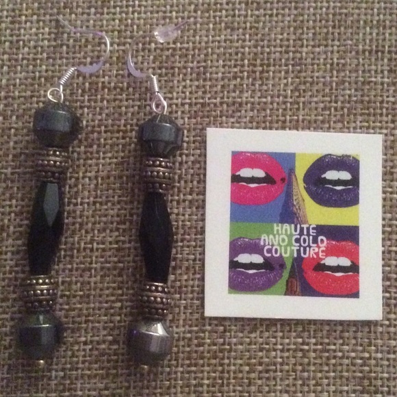 New Handmade Hematite And Black Glass Earrings 25$